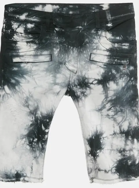 Balmain Black/ White Tie-Dye Frayed Hem Distressed Denim Shorts XS Waist 29"
