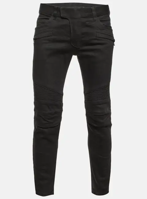 Balmain Black Denim Rib Detail Slim Fit Biker Jeans M/Waist 34"