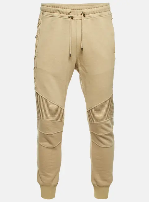 Balmain Beige Cotton Rib Detail Jogger Pants M