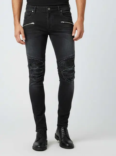 Balmain Black Distressed Denim Slim Fit Biker Jeans M/Waist 32"