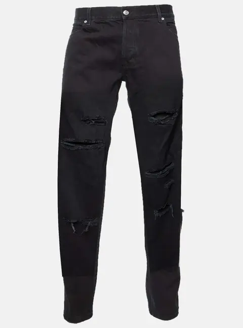 Balmain Black Distressed and Ripped Denim Straight Jeans M/Waist 34"