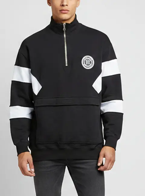 Balmain Black Contrast Stripe Cotton Knit Half Zip Sweatshirt L