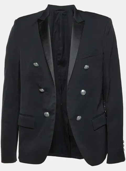 Balmain Black Wool Open Front Blazer XL