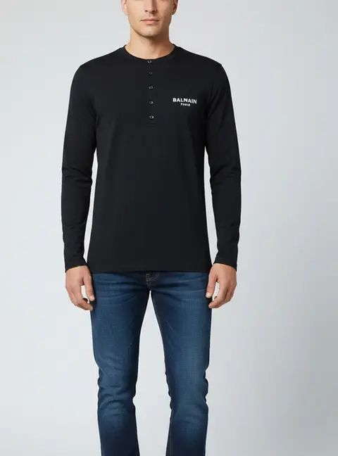 Balmain Black Embroidered Logo Jersey Long Sleeve T-Shirt L