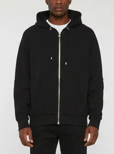 Balmain Black Logo Embossed Cotton Knit Zip Up Hoodie M