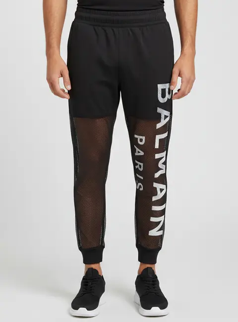Balmain Paris Black Printed Mesh Joggers S