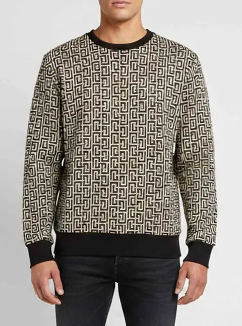 Balmain Beige/Black Monogram Intarsia Knit Sweatshirt M