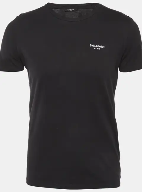 Balmain Black Cotton Knit Logo Applique T-Shirt S