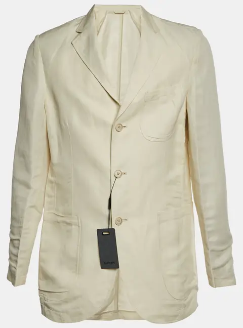 Balmain Cream Linen Blend Slim Fit Blazer L