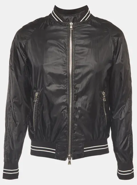 Balmain Black Nylon Logo Applique Bomber Jacket M