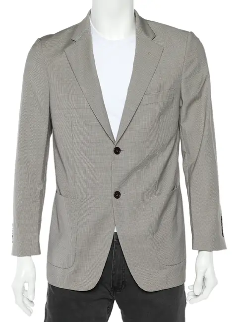Balmain Beige Checkered Wool Button Front Blazer XS