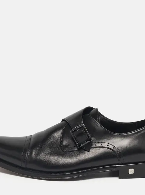Balmain Black Leather Brogue Detail Single Monk Strap Shoes Size 40