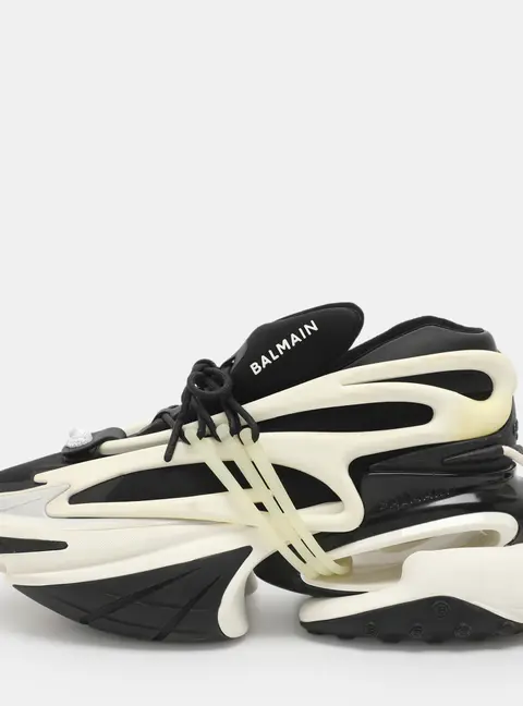 Balmain Unicorn Size 45 Black/White Neoprene and Rubber Low Top Sneakers
