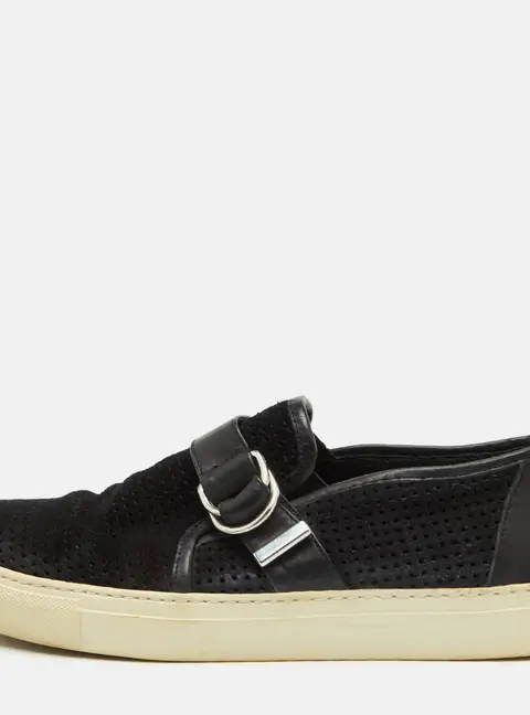 Balmain Size 42 Black Perforated Suede and Leather Slip On Sneakers