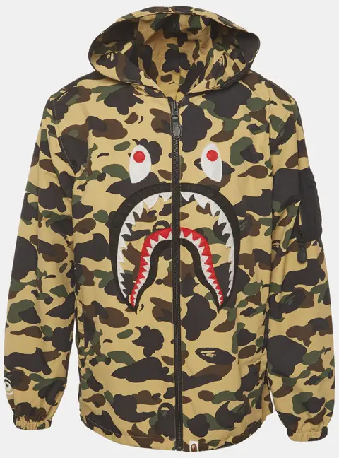 Bape Multicolour Camo Print Synthetic Shark Detail Zip Up Jacket L
