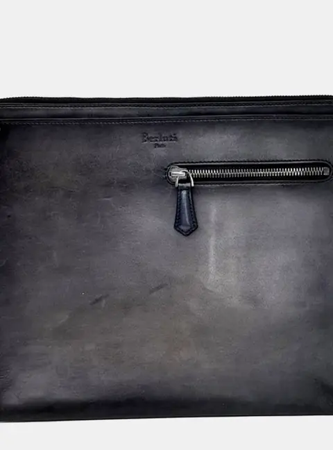 Berluti Jour PM Black Leather Pouch Bag