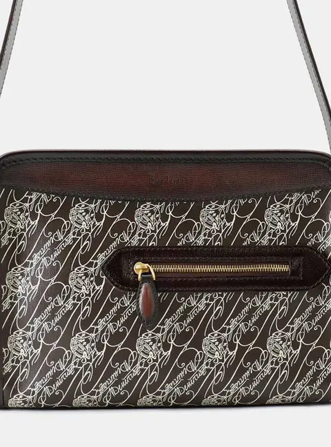 Berluti Journalier Dark Brown Leather Toile Marbouf Messenger Bag