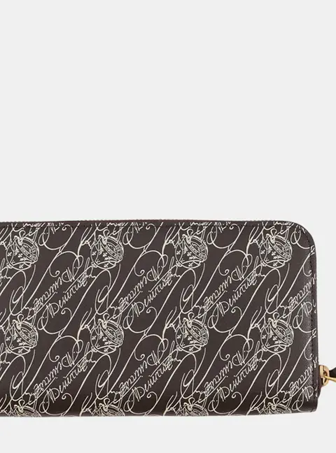 Berluti Itauba Dark Brown Toile Malbeuf Canvas Leather Zipper Wallet Bag
