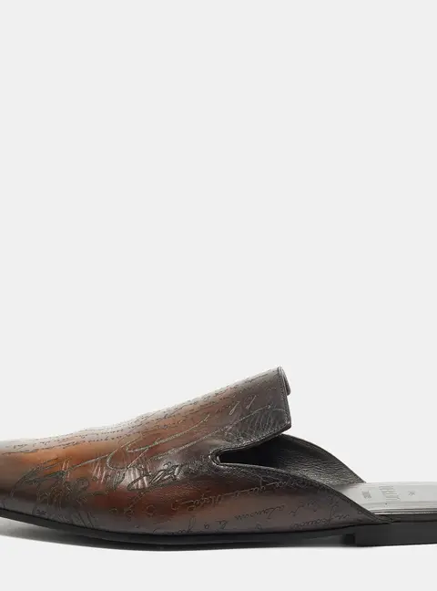 Berluti Eden Scritto Size 45.5 Brown Leather Mules