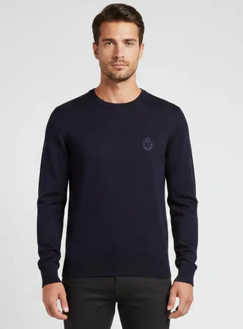 Billionaire Navy Blue Knit Long Sleeve Crewneck Sweatshirt S