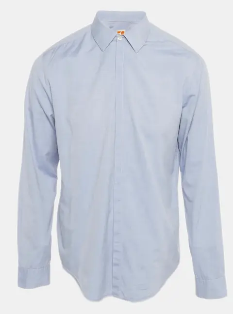Boss Orange By Hugo Boss Blue Cotton Full Sleeve Shirt L