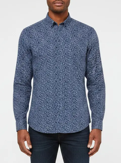 Boss Orange by Hugo Boss Navy Blue Floral Print Cotton EdipoE Shirt M