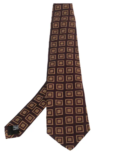 Boss By Hugo Boss Burgundy Square Patterned Silk Jacquard Traditional Tie