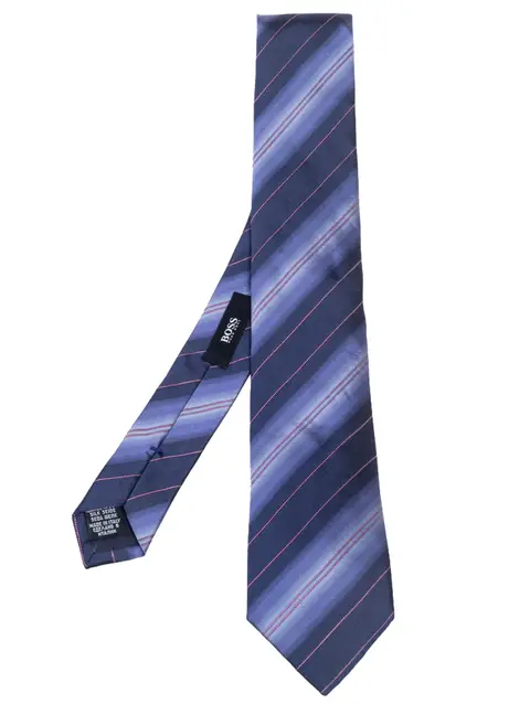 Boss By Hugo Boss Navy Blue Striped Silk Narrow Tie