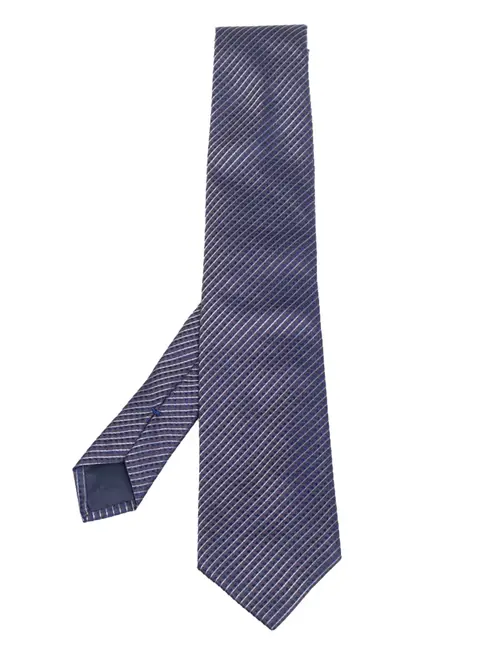 Boss By Hugo Boss Navy Blue Striped Silk Narrow Tie