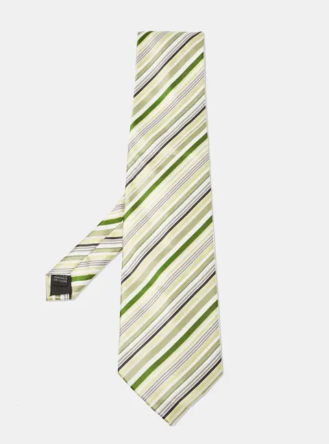 Boss by Hugo Boss Green/Yellow Diagonal Striped Silk Traditional Tie