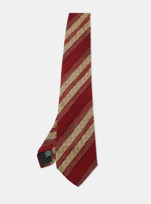 Boss By Hugo Boss Red/Beige Diagonal Print Silk Traditional Tie