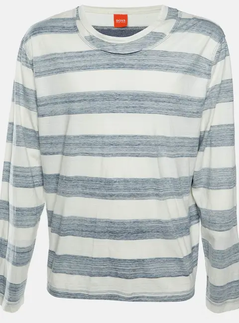 Boss By Hugo Boss Navy/Off White Stripe Jersey Long Sleeves Thyler T-Shirt XXL