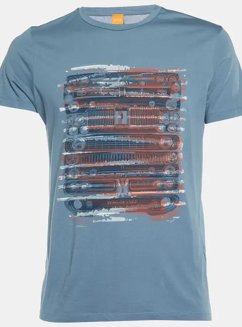 Boss By Hugo Boss Orange Grey Printed Cotton Talking 2 Crew Neck T-Shirt M