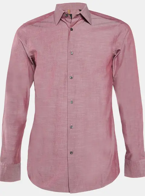 Boss By Hugo Boss Maroon Cotton Slim Fit Long Sleeve Shirt S