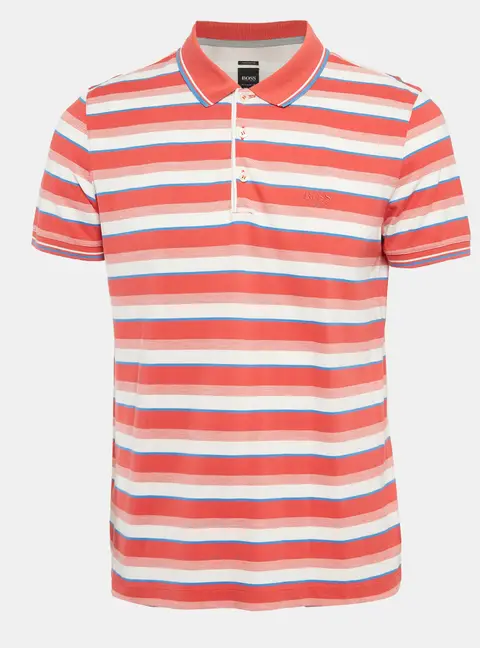 Boss By Hugo Boss Red Stripe Pima Cotton Regular Fit Polo L