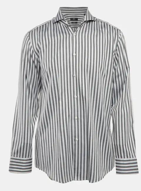 Boss By Hugo Boss Grey Stripe Cotton Slim Fit Shirt XL