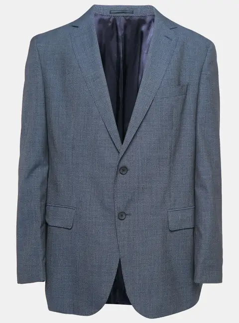 Boss By Hugo Boss Blue Patterned Virgin Wool Single Breasted Blazer S