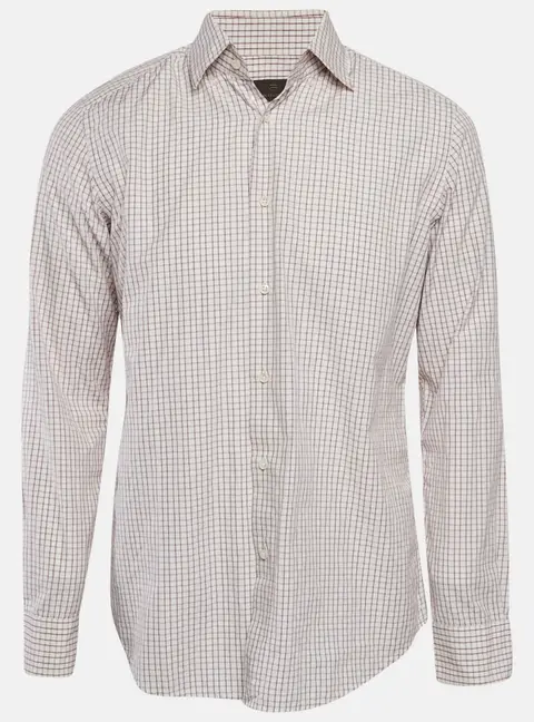 Boss Selection By Hugo Boss White Checked Cotton Tobian Shirt M
