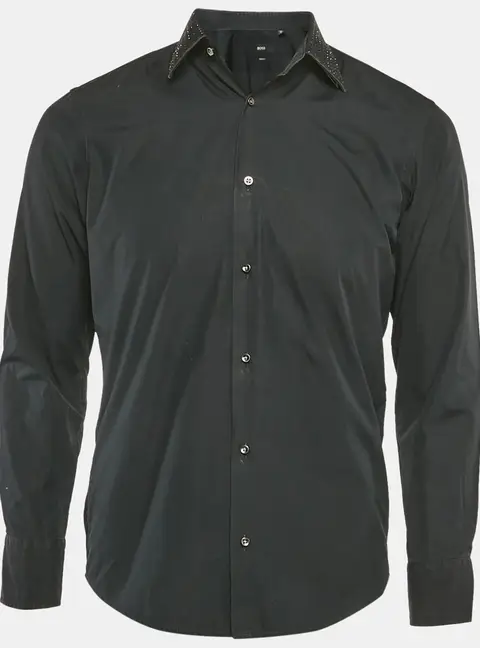 Boss By Hugo Boss Black Two Ply Cotton Collar Embellished Shirt S