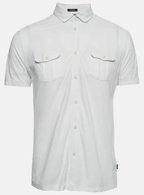 Boss By Hugo Boss White Cotton Knit Button Front Lapra Shirt L