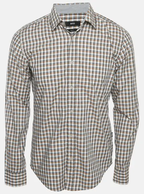 Boss By Hugo Boss Brown Checks Cotton Slim Fit Shirt M