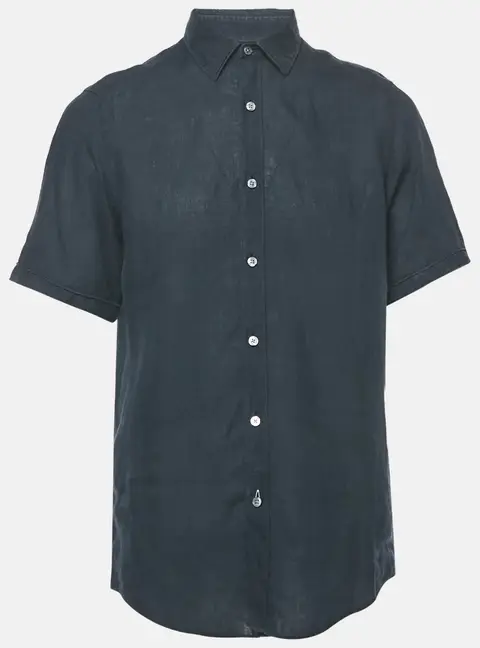 Boss By Hugo Navy Blue Linen Luca Regular Fit Shirt M