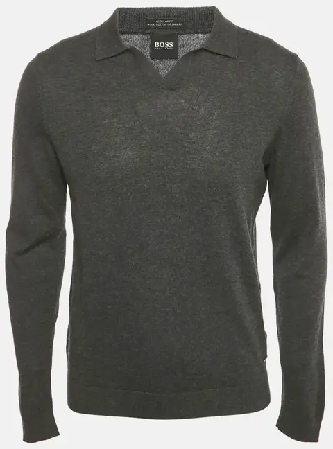 Boss By Hugo Boss Grey Wool Knit Collar Pullover M