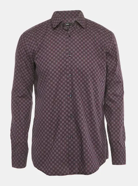 Boss By Hugo Boss Navy Blue Printed Cotton Slim Fit Shirt L