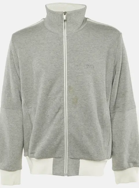 Boss By Hugo Boss Grey Cotton Knit Zip Front Sweater L