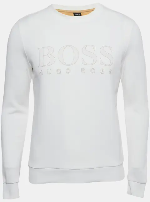 Boss By Hugo Boss White Logo Applique Cotton Blend Salbo Iconic Sweatshirt XS