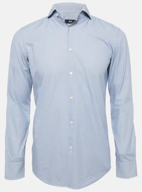 Boss by Hugo Boss Blue Cotton Full Sleeve Slim Fit Shirt S