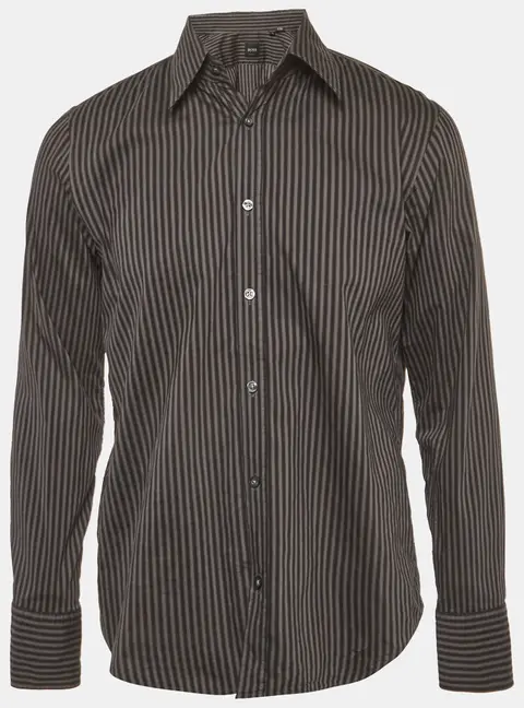 Boss By Hugo Boss Grey Striped Cotton Slim Fit Shirt M