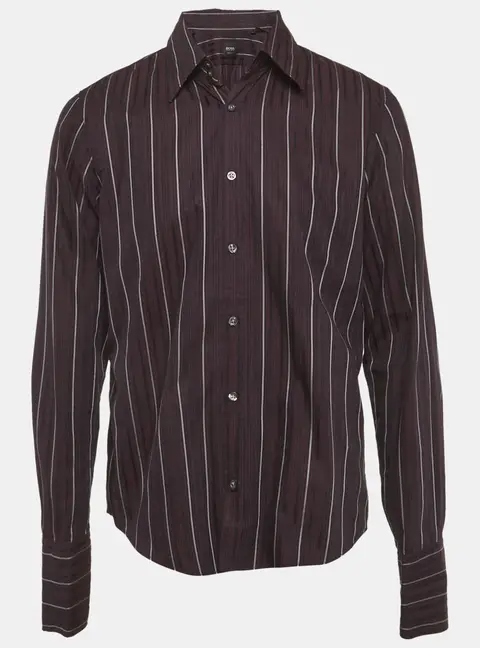 Boss By Hugo Boss Purple Striped Cotton Long Sleeve Shirt L