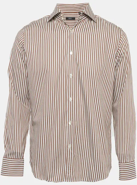 Boss By Hugo Boss Brown/White Striped Cotton Shirt L